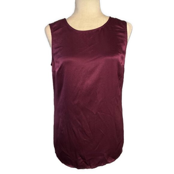 Reem Solid Boysenberry Purple Crew Neck Silk Tank Top Medium - Picture 1 of 4